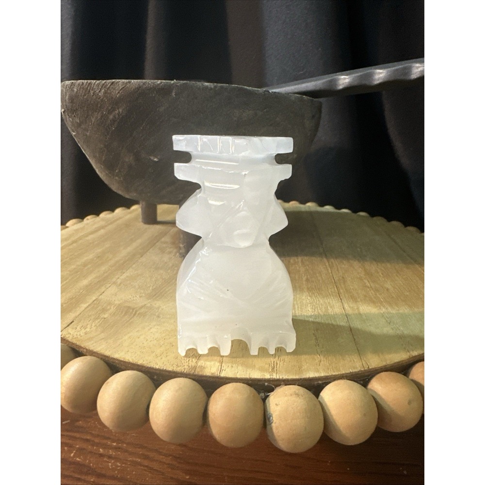 VTG Onyx Stone Marble Tiki White Aztec Hand Carved W/hole for prayer candle